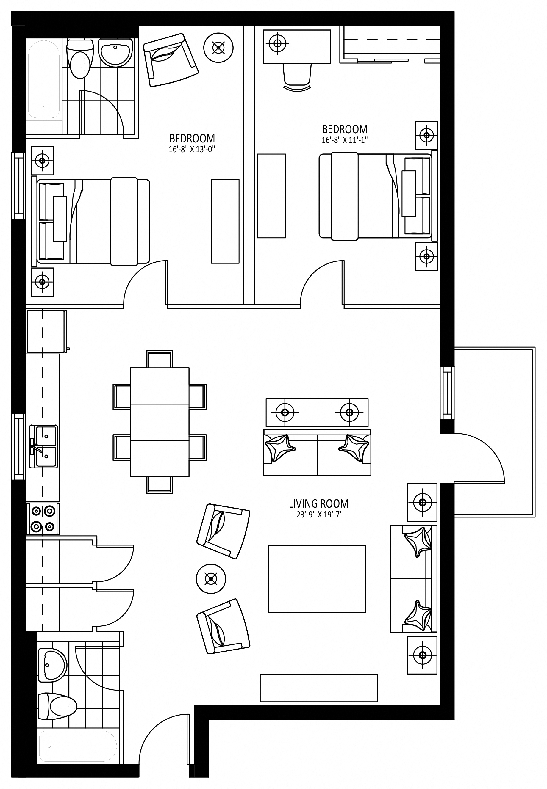 Floor plan for 2 beds, 1 bath, 1 sqft